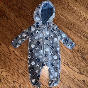 Cozy Gray Sports-Themed Fleece One Piece 0-3M